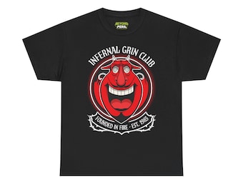 Infernal Grin Club Devil Face Tee | Cartoon Devil in Fire