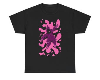 Cultist Violet Cloaked Shadow Figure T-Shirt | Mystic Hooded Character Graphic Tee