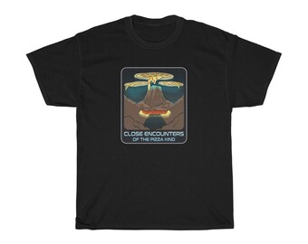 Retro Alien Pizza Shirt, Close Encounters UFO Graphic Tee, Space Movie Fan T-Shirt