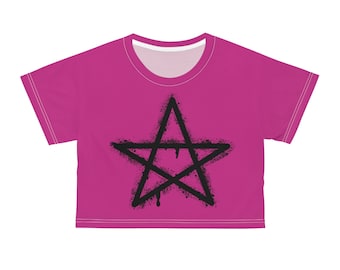 Pentgram Pink goth Crop Tee, witchy sexy tee , gothic grunge sexy tee, punk pentagram crop tshirt,witch clothing,
