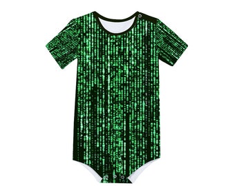 Matrix code Baby's Short Sleeve Romper Jumpsuit, cyberpunk onesie, newborn gothic babysuit, punk baby shower gift