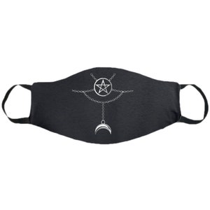 Gothic Witch Pentagram moon,silver  face mask,custom face mask,gothic witchy clothing,black protection mask,reuasable mask,washable mask