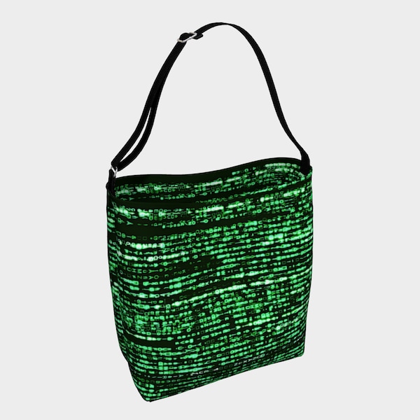 matrix  big tote bag, binary code  shopping bag,  cyber punk large bag, science fiction travel  bags ,goth  tote bag gift for her