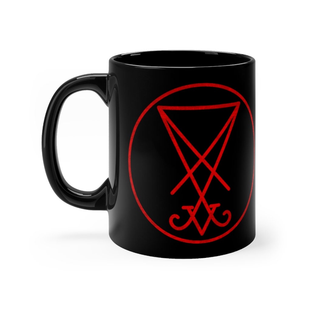 Sigil Of Lucifer Black Mug 11Oz, Goth Satanic Cup Tea, Pagan Theist Coffee Mug, Gothic Cocoa Ceramic