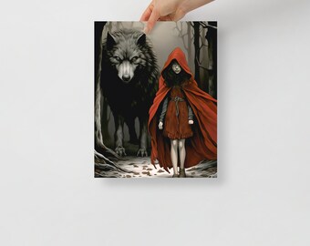 Little Redhood and her wolf poster , kid home decor, kids playroom poster, gothic posters,