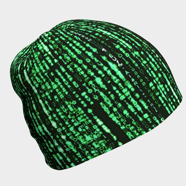 matrix slouchy beanies, cyber punk skull caps, binary code hats & caps,  steampunk  cap, punk accessoires , matrix lover gifts, alt wears