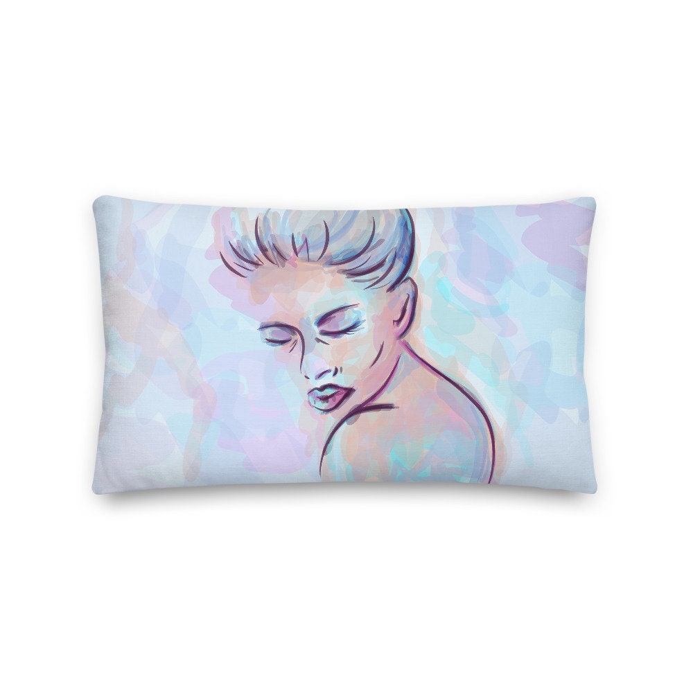 Witch Gothic Watercolor Premium Pillow, Goth Cushion, Boho Home Decoration, Portrait Decorative Pill