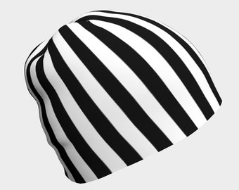 black and withe slouchy beanie, punk stripe beanies hat, grunge prisoner beanies, cosplay headwear , gothic hats