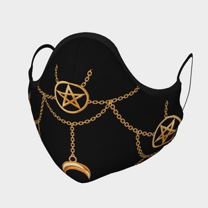 pentagram moon  face mask,gothic face mask,goth pentacle  face mask,new age face mask,witchy reusable washable filter mask,witch face cover