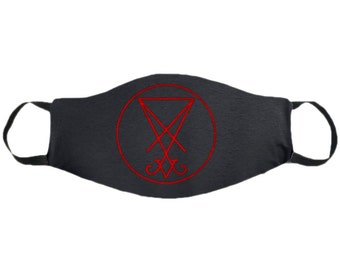 lucifer sigil  face mask,witch goth face mask,gothic witchy face cover, pagan grunge  shield mask,reusable mask,washable occult  mask,