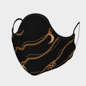 moon pentagram face mask,witchy pentacle face covering, black goth face cover, washable reusable face mask,witch new age face masks,