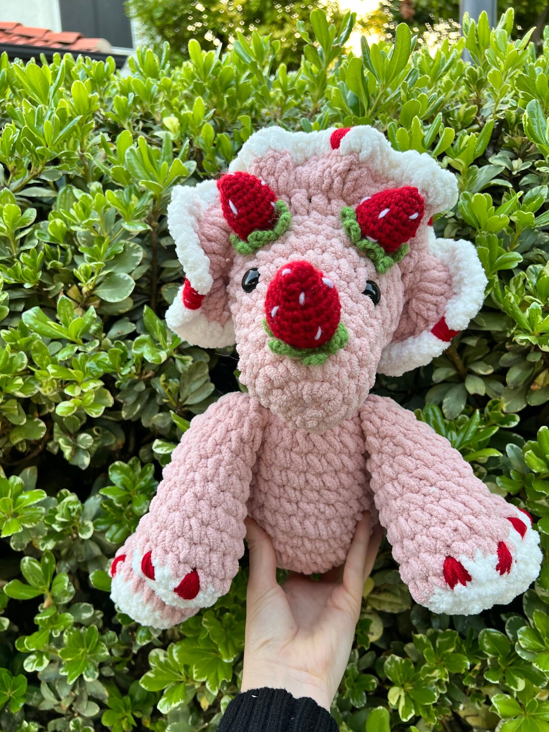 Crochet Triceratops, Strawberry Dinosaur, Crochet Dinosaur Gift Baby