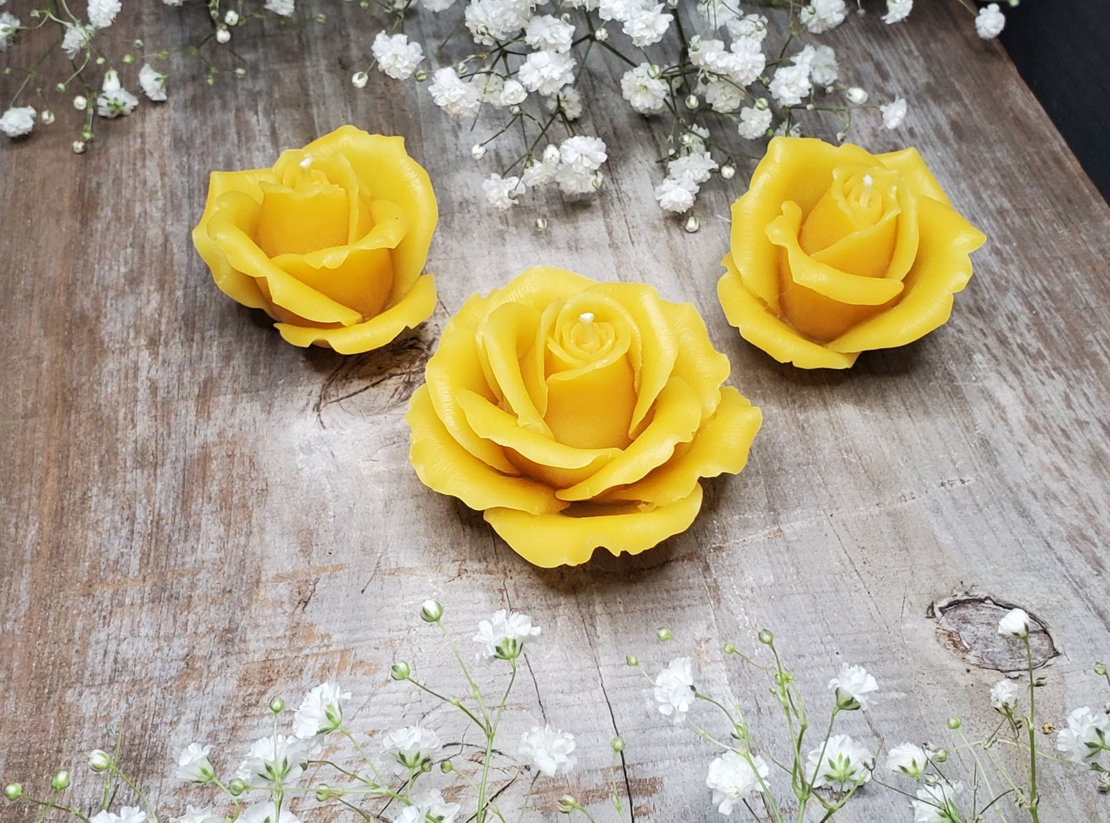 Rose Candles Set of 3 Pure Beeswax Candles Rose Shaped Etsy