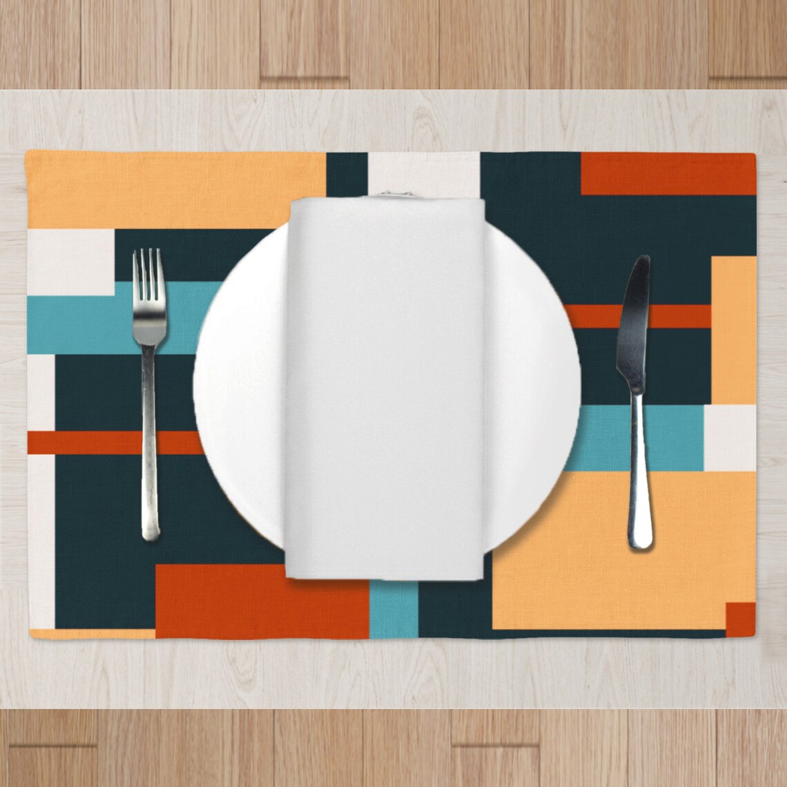 Mid Century Modern Woven Placemats 100 Cotton Geometric Etsy