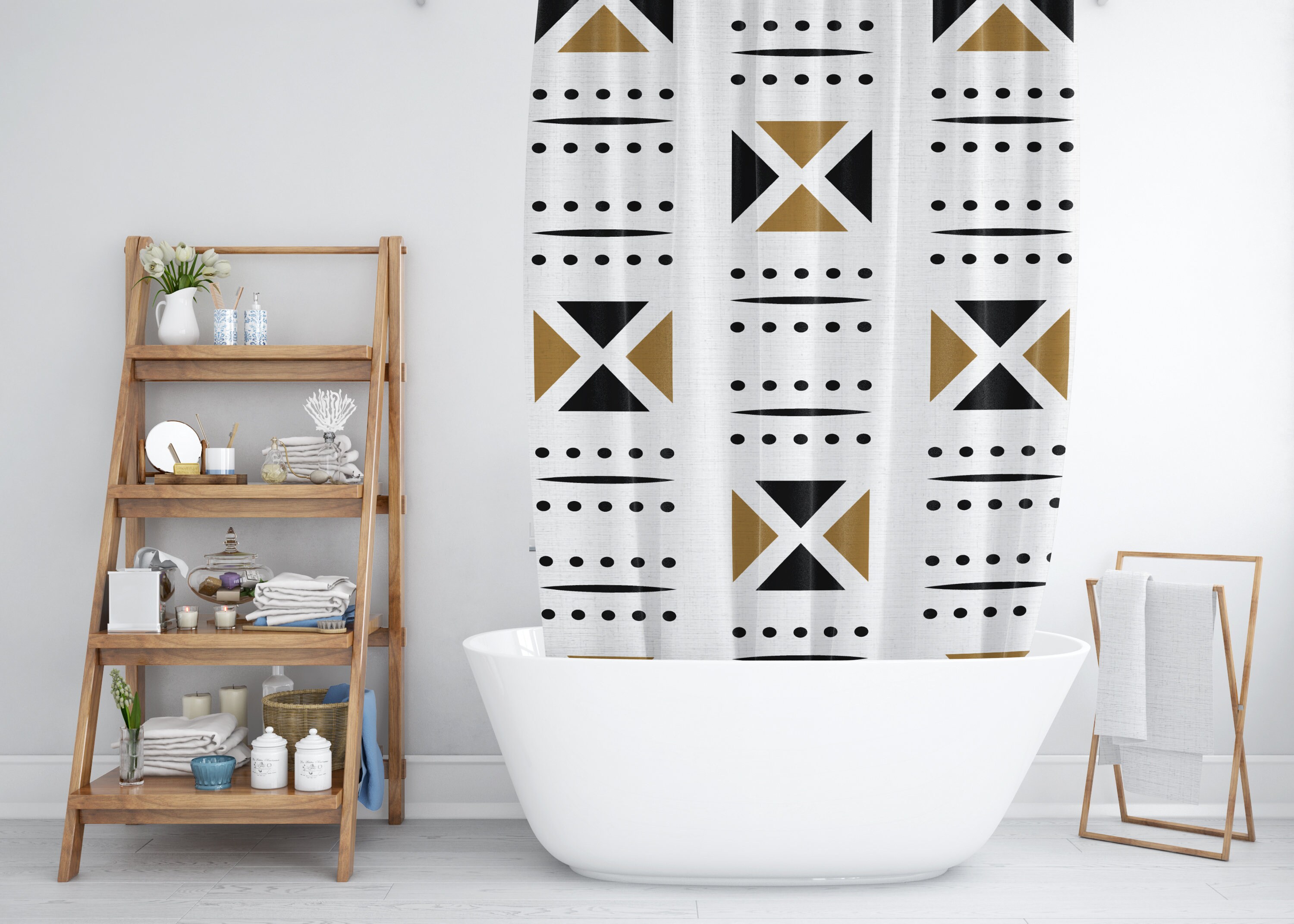 Mustard yellow boho mudcloth shower curtain Boho shower Etsy