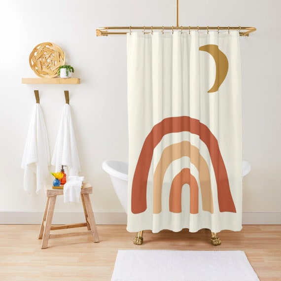 Rainbow And Moon Earth Tones Terracotta, One Of A Kind Shower Curtains
