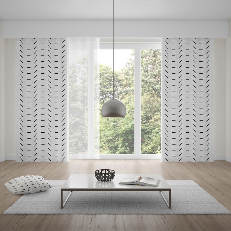 Minimalist Black And White Mudcloth Boho Window Curtains Etsy