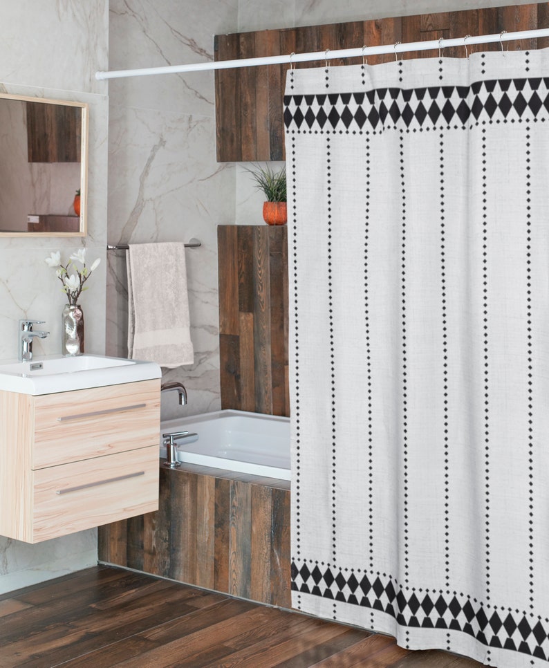 Minimalist mudcloth boho shower curtain Boho shower curtain Etsy