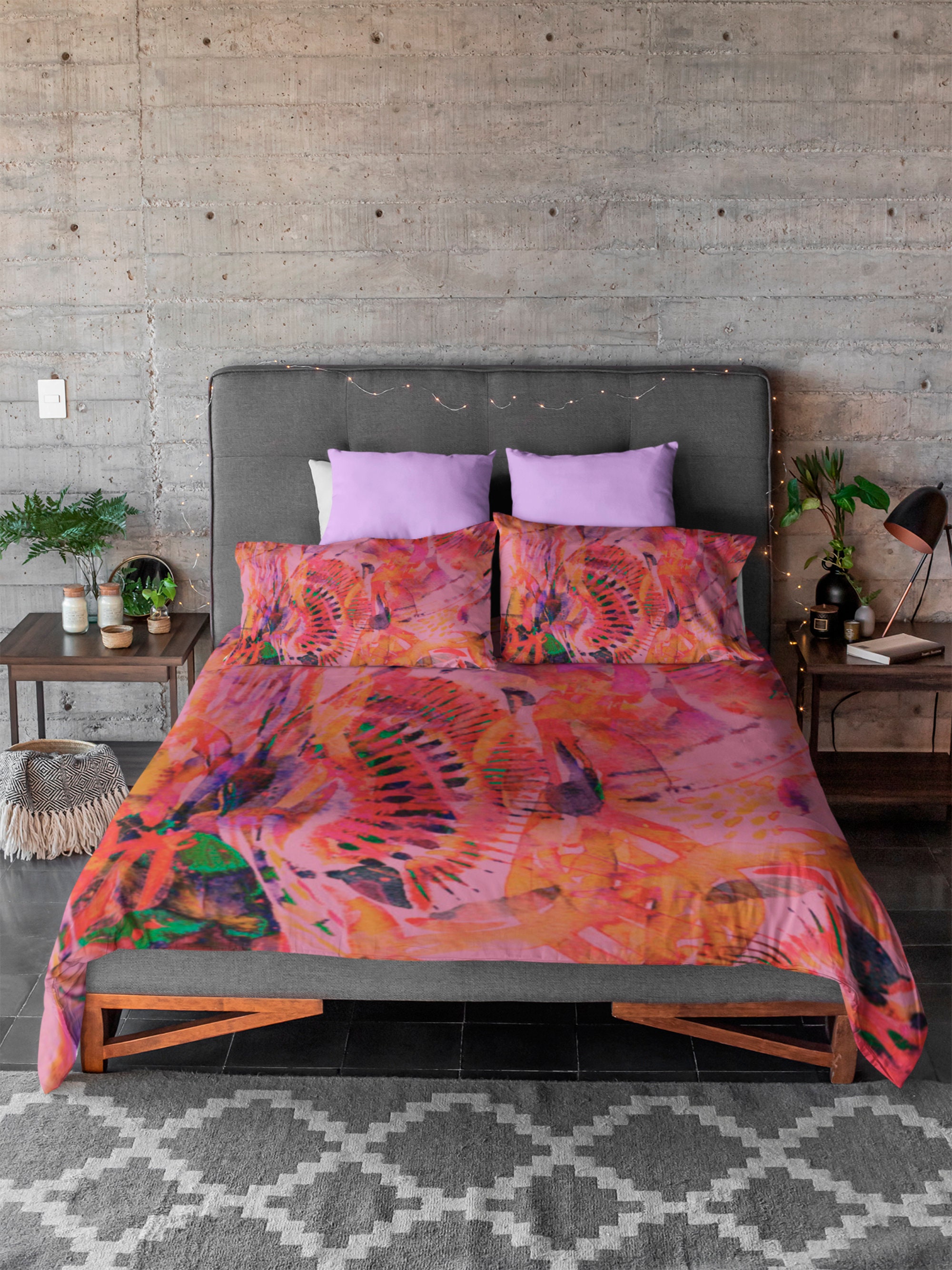Red Violet Splash Colors Floral Hippie Duvet Cover Bedding Etsy