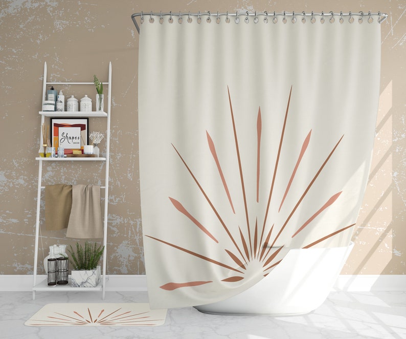 Abstract minimalist sunburst shower curtain Boho shower Etsy