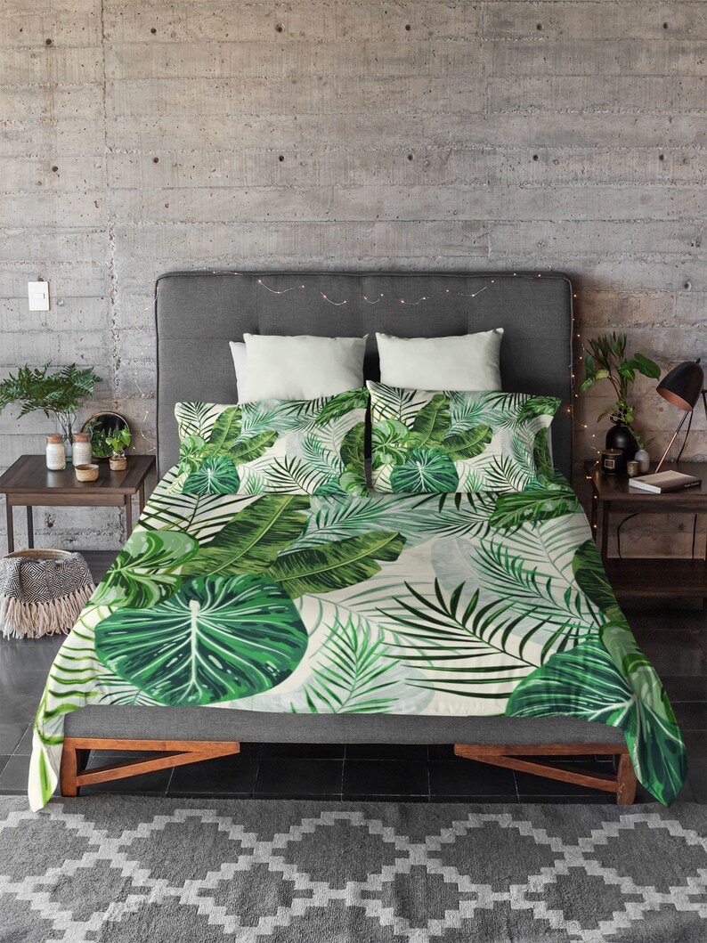Tropical Leaves And Plants Palm Leaf Duvet Cover Bedding Set Etsy