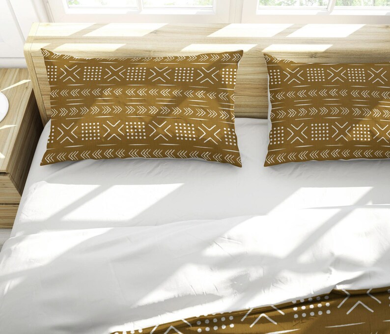 Mudcloth Mustard Yellow Boho Duvet Cover Bedding Set Etsy