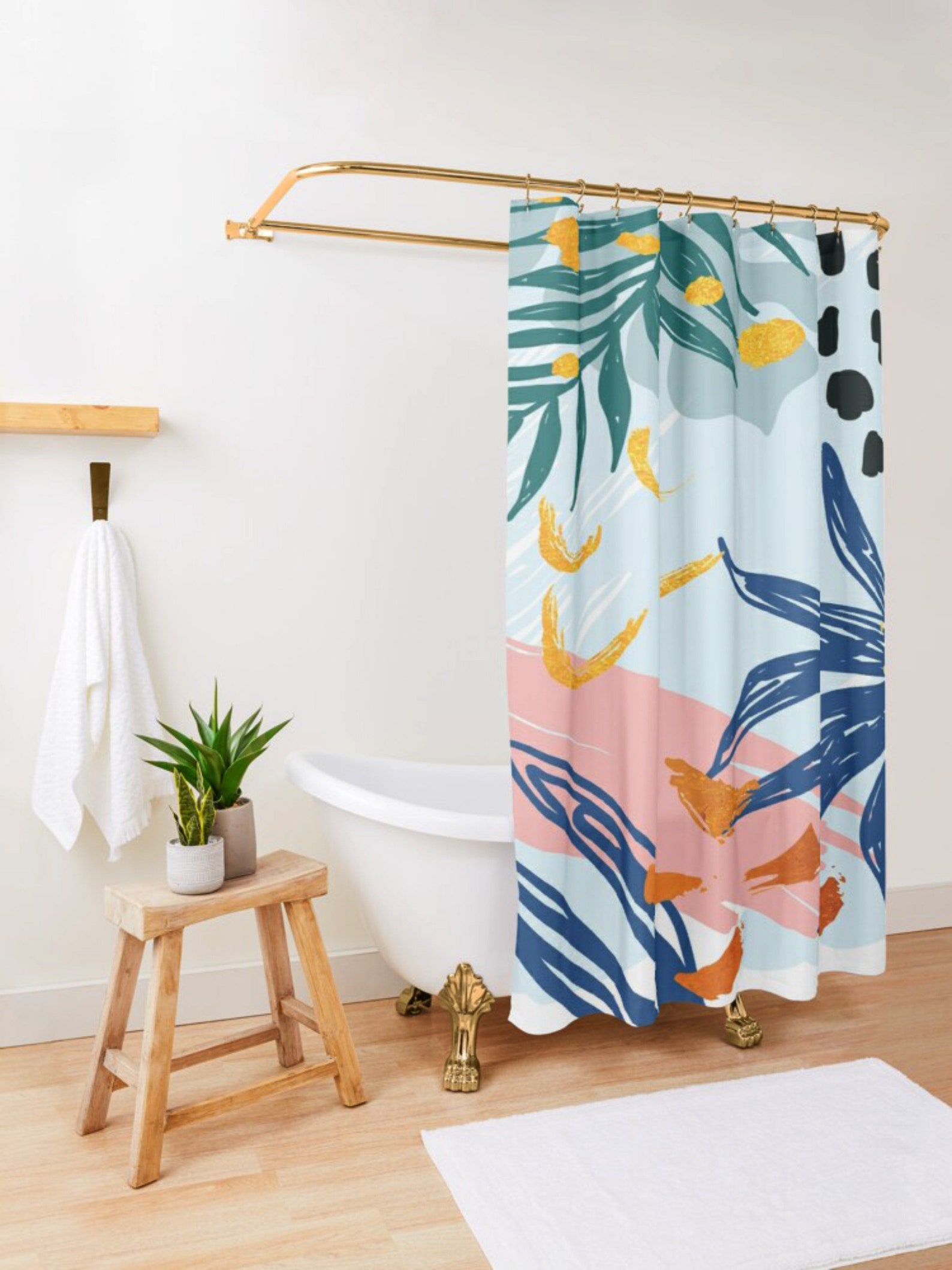 Rideau de douche tropical floral bleu feuille de palmier Etsy