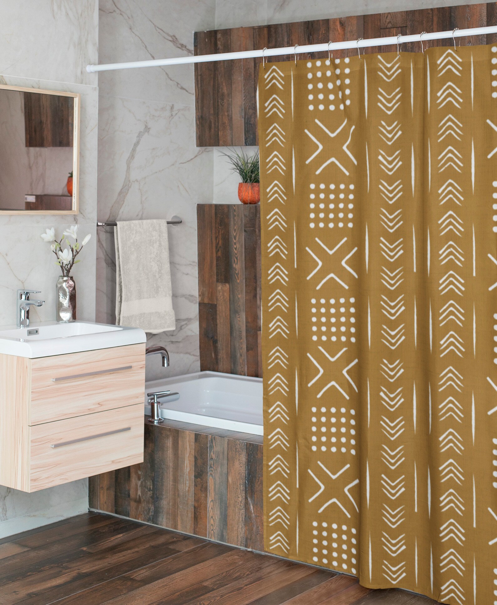 Mustard yellow mudcloth shower curtain Boho shower curtain Etsy