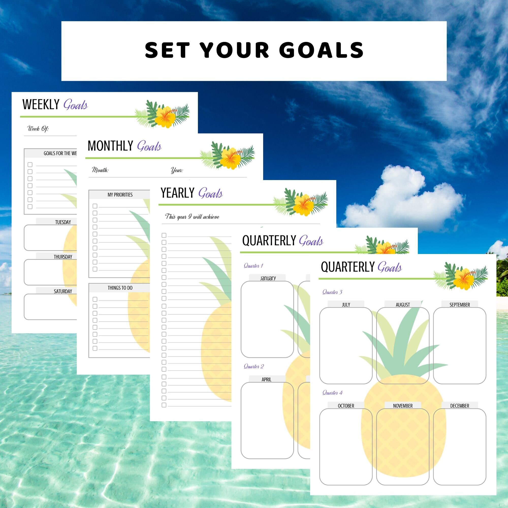 Pineapple Themed Goal Setting Planner Pages Motivational Etsy
