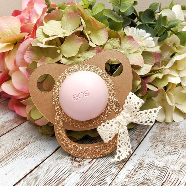 Baby Shower Favors - Pacifier Lip Balm Holders Only-  EOS Lip Balm Favor -  Rustic Theme Baby Shower Favor