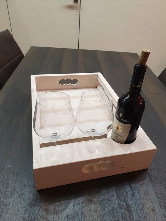 Serving Tray. Wine serving tray. Wine and Glass Rustic Serving Etsy