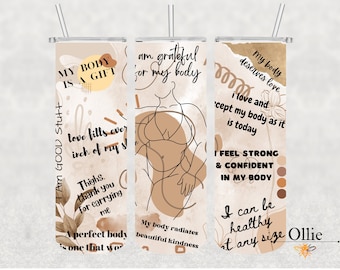 20 oz Tumbler Wrap , Body Positivity Self Love Affirmations , Digital Download Skinny Straight , Uso commerciale , Self-Care