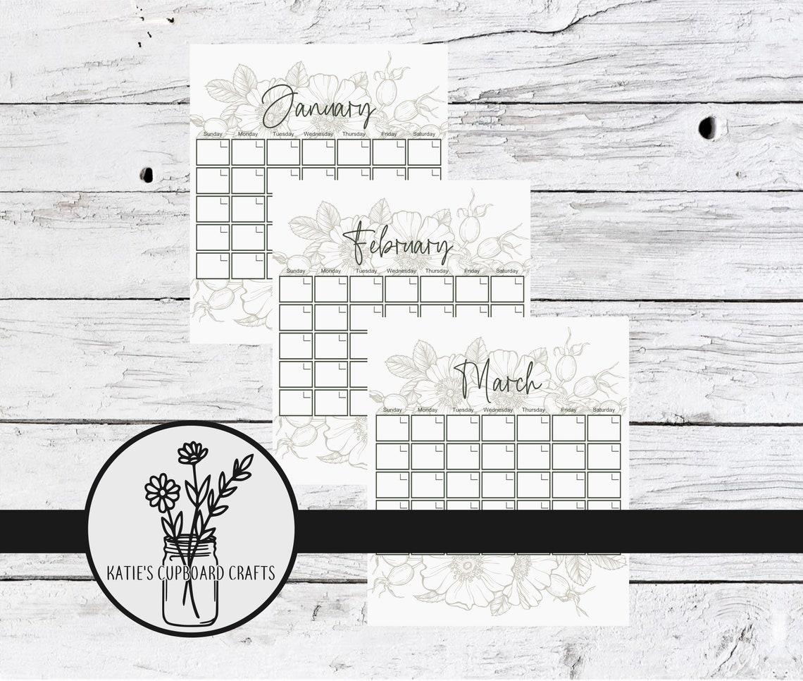 Printable Floral Calendar Fillable Calendar Blank Monthly - Etsy