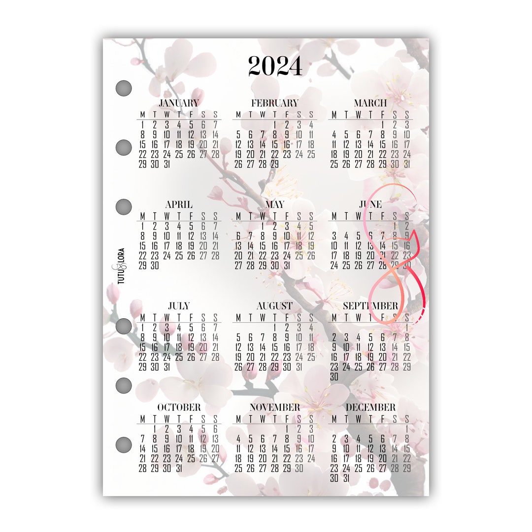 2024 Calendar Planner Insert for A6 Size Ring Bound Planner, Custom ...