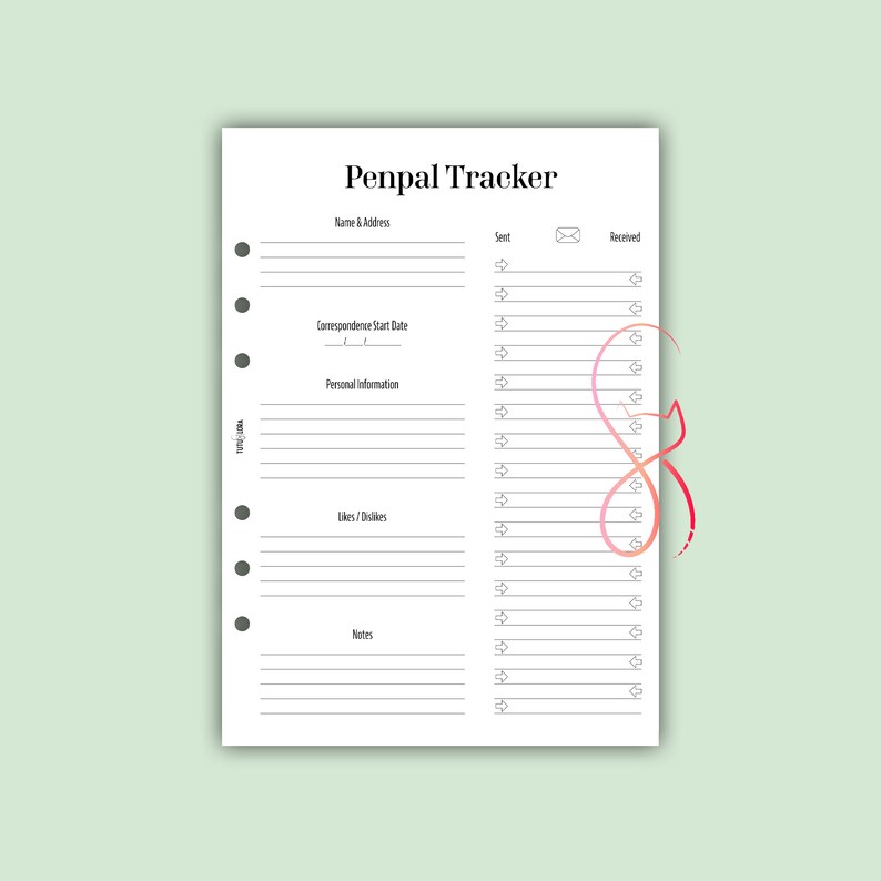 A5 Ring Planner Penpal Tracker Insert Printable Penpal Organizer for Your Planner Penpal Tracker ...