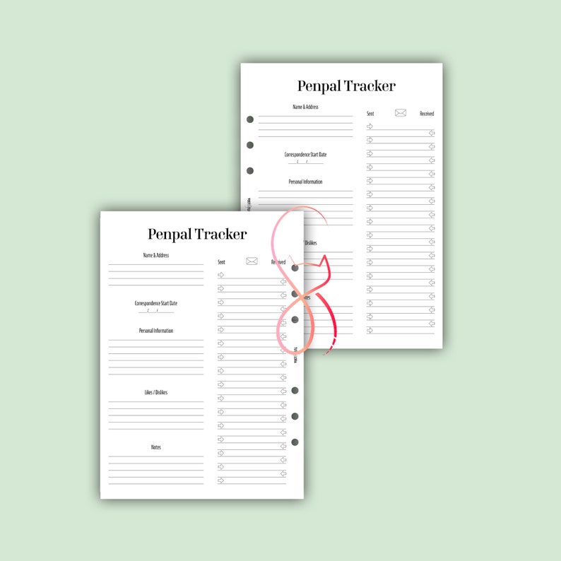 A5 Ring Planner Penpal Tracker Insert Printable Penpal Organizer for Your Planner Penpal Tracker ...