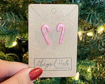 Boucles d’oreilles en canne à bonbons roses