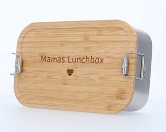 Personalisierte Lunchbox aus Edelstahl mit Holzdeckel