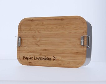 XXL metal lunch box 1800ml personalized with wooden lid suitable for dishwasher