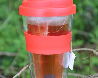 Doppelwandiges Teeglas / Kaffeeglas, 0,3 l, Kaffeebecher rot