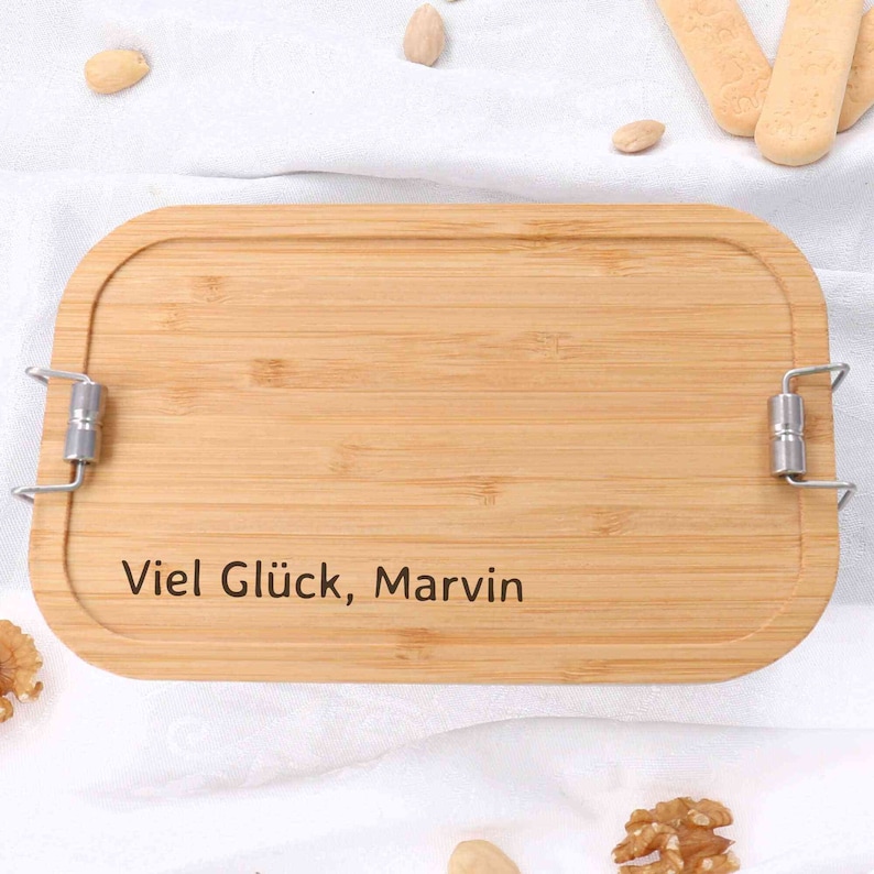 Metall Lunchbox personalisiert mit Holzdeckel für Spülmaschine geeignet Bild 3