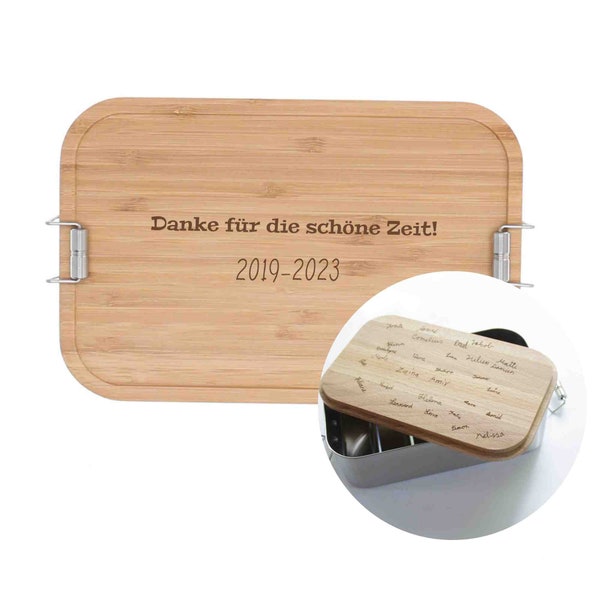 Brotdose mit Unterschriften als Geschenk zum Abschied