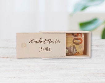 Schiebebox aus Holz für Geldgeschenke personalisiert mit Namen