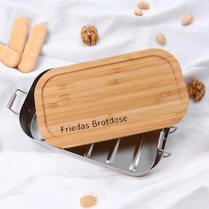 Metall Lunchbox personalisiert mit Holzdeckel für Spülmaschine geeignet Bild 2