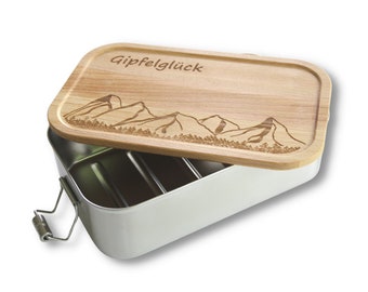 Lunchbox XL Berge Buchenholz Edelstahl mit Gravur