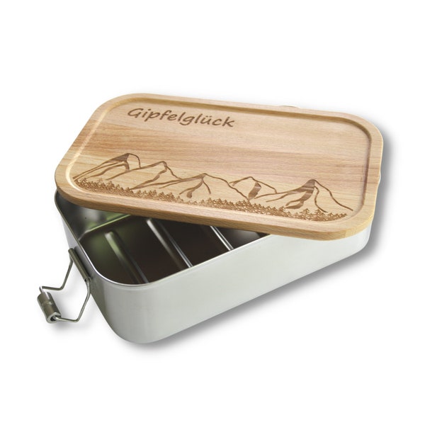 Lunchbox XL Berge Buchenholz Edelstahl mit Gravur