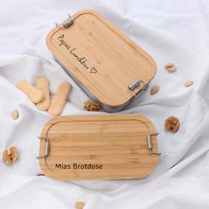 Metall Lunchbox personalisiert mit Holzdeckel für Spülmaschine geeignet