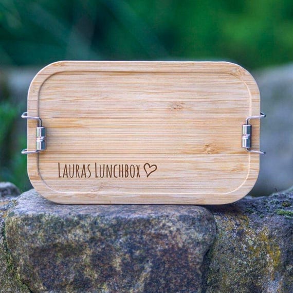 Metall Lunchbox Personalisiert Mit Holzdeckel Für Spülmaschine Geeignet, Geschenk Für Kinder, Papa, Einschulung – Gravur Mit Wunschtext