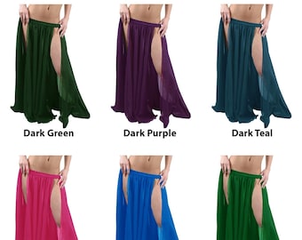 Chiffon Panel Skirt Double Layer Skirt with 2 Front Slits Belly Dance Tribal Full Long Full Circle