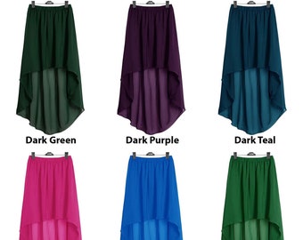 Chiffon Asym Skirt for Women Lady Girl Short Skirt Retro Elastic Waist Asymmetric Dress High low 25 Colors Available